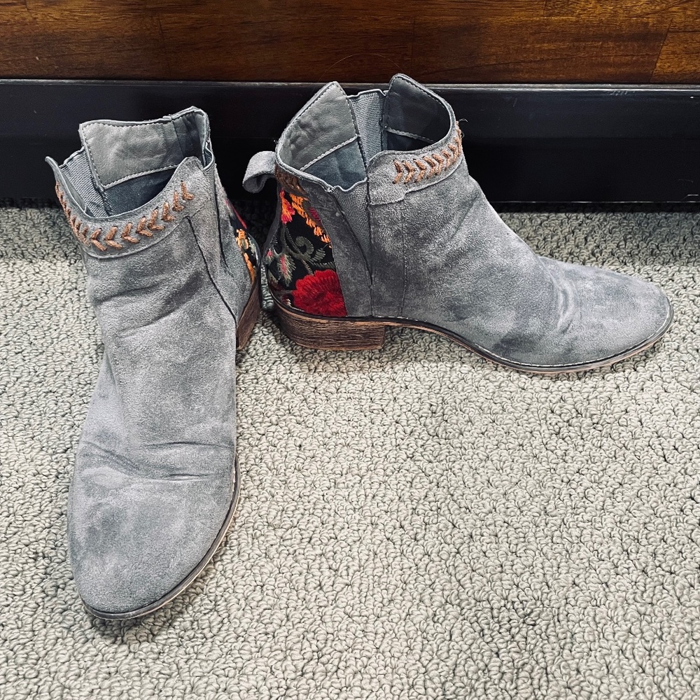 Gray & Floral Booties